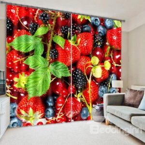 3D Strawberry Polyester Energy Saving Curtain