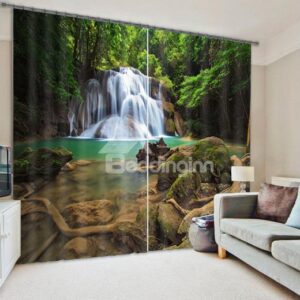 Beautiful 3D Deep Forest Waterfall Blackout Curtain
