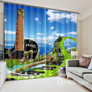 Guitar Shape Scenery Blackout 3D Curtain
