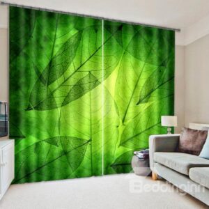 Refreshing Green Leaves Print Blackout 3D Curtain