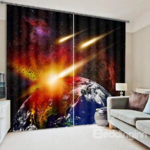 3D Planets Print Living Room&Bedroom Curtain