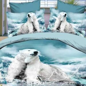 Adorable White Polar Bear Print Cotton 2-Piece Pillow Cases