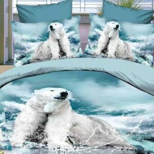 White Polar Bear Print Cotton Fitted Sheet