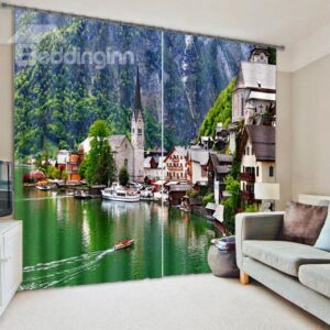 Lakeside Town Print Energy Saving 3D Blackout Curtain