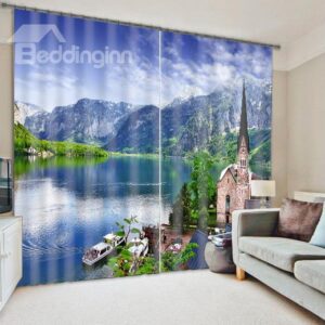 River Mountain Scenery Print 3D Blackout Curtain