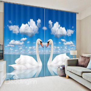 Lovely Swan Print Room Darkening 3D Curtain