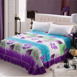 Graceful Purple Maple Leaves Print Cotton Bed Skirt