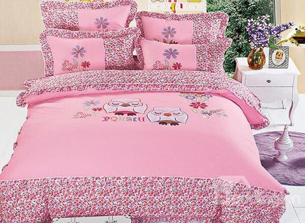 Lovely Owls Print Kids 3-Piece Organic Cotton Duvet Cover Sets