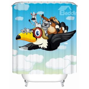 Cute Flying Eagle Print Cartoon Shower Curtain