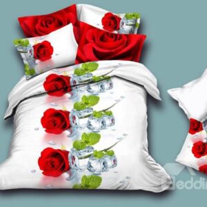 Romantic Rose 4-Piece White Duvet Cover Sets