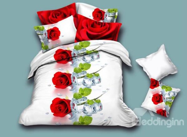 Romantic Rose 4-Piece White Duvet Cover Sets