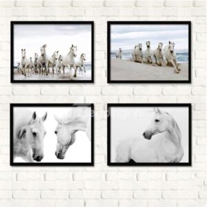 Wonderful Galloping White Horses Framed 4-Panel Wall Art Prints