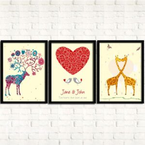 Wonderful Love Cartoon Animal 3-Panel Framed Wall Art Prints