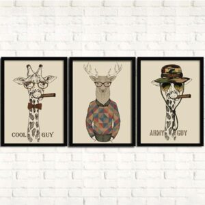 Creative Cartoon Character Mr. Cool Guy and Army Guy 3-Panel Framed Wall Art Prints