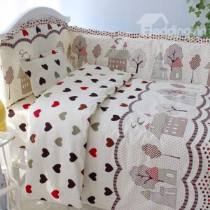 Heart Shape Pattern 10-piece Organic Cotton Baby Crib Bedding Set