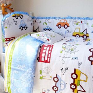 Vivid Cars Print 10-piece Organic Cotton Baby Crib Bedding Set
