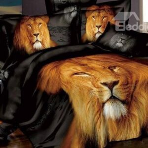Powerful Lion Printing 4-Piece Cotton Duvet Cover Set