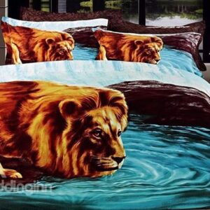 Fancy Drinking Lion Printing 4-Piece Cotton Duvet Cover Sets