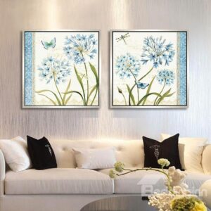 Elegant Flower with Butterfly and Dragonfly Framed 2-Panel Wall Art Prints