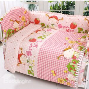 Lovely Girl Pattern Pink 10-Piece Cotton Crib Bedding Set