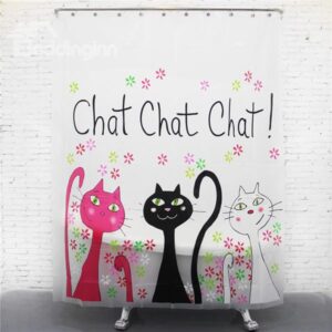 Cartoon Three Lovely Cats PEVA Shower Curtain