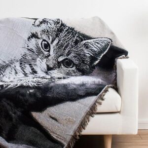 Vogue Fire-eyed Cat Print Super Cozy Cotton Blanket