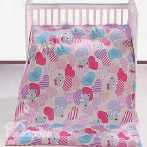 Heart Shape Pattern and Lovely Bear Cotton Baby Crib Quilt