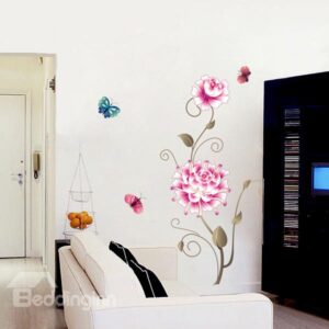 Gorgeous Peony Flower and Butterfly Removable Wall Sticker
