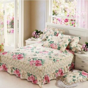 Pastoral Style Flower Design Cotton Bed Skirt