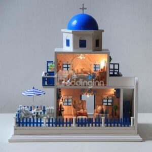 Fantastic Santorini Scenery DIY Musical House With Sound Control Light