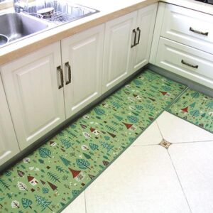 Fancy Green Trees and Houses Anti-Slipping Water-Absorbing Area Rugs