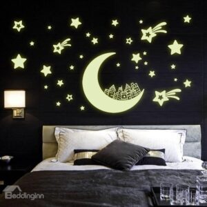 Amazing Romantic Luminous Moon and Stars Removable Wall Sticker