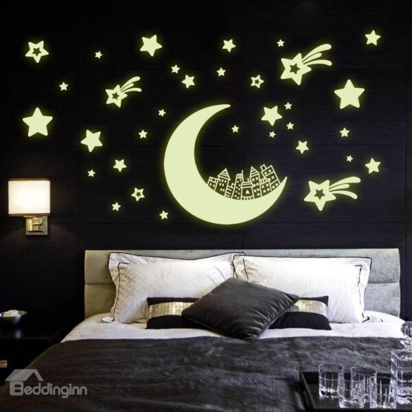 Amazing Romantic Luminous Moon and Stars Removable Wall Sticker