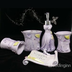 Romantic Design 5-Piece Purple Resin Bath Accessories