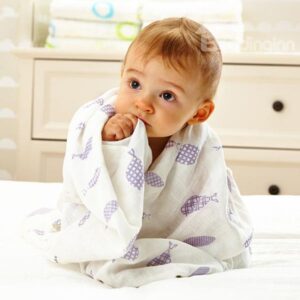 Super Soft Purple Fish Pattern 100% Organic Cotton Baby Blanket