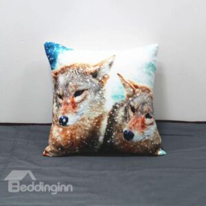 Cute Vivid Snow Wolf Digital Printing Cotton Throw Pillow