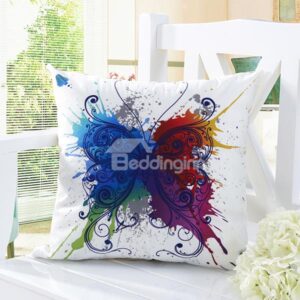 Pastoral Style Butterfly Print Comfy White Throw Pillow