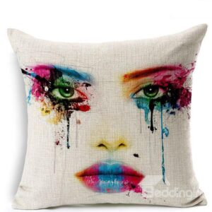 Chic Face Colored Drawing Print Throw Pillow