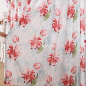 Gorgeous Red Flower Print High Quality Grommet Top Curtain