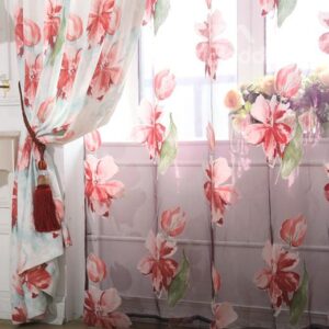 Gorgeous Red Flower Print High Quality Sheer Curtain