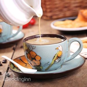 Chic Ceramics Hand-Painted Flower and Birds Coffee Mug Sets