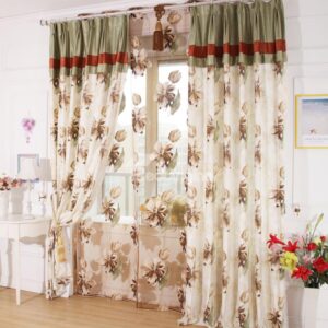 Wonderful Coffee Color Flower Print Curtain & Sheer Set