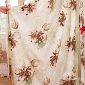 Wonderful Coffee Color Flower Print Double Pinch Pleat Curtain