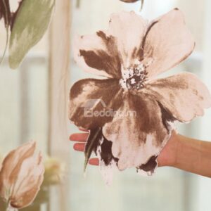 Wonderful Coffee Color Flower Print Sheer Curtain