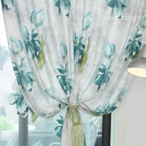 Refreshing Blue Color Flower Print Light Blocking Curtain