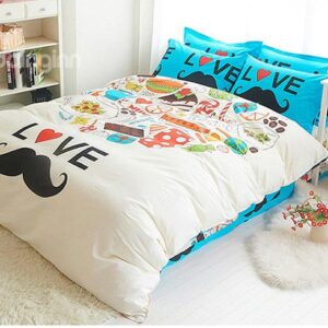 Lovely Mustache Fashionable Kids Cotton Duvet Cover Sets
