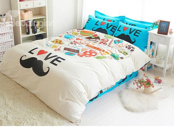 Lovely Mustache Fashionable Kids Cotton Duvet Cover Sets