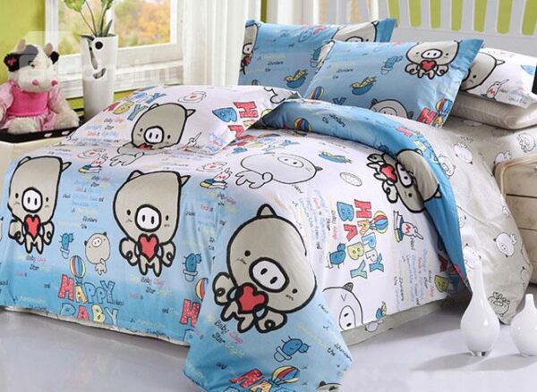 Lively Pigs Pattern 3-Piece Organic Cotton Duvet Cover Set