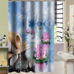 Vivid Lotus on Water Printed 3D Shower Curtain