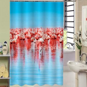 Creative Design Flamingos Print Bathroom Shower Curtain